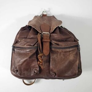 Vintage 90s RUGBY North America Pebbled Leather Drawstring Backpack Brown